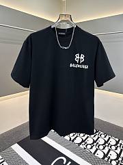 Black Balenciaga-Inspired T-Shirt with Embroidered BB Logo and Chain Accent - 4