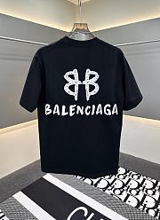 Black Balenciaga-Inspired T-Shirt with Embroidered BB Logo and Chain Accent - 3