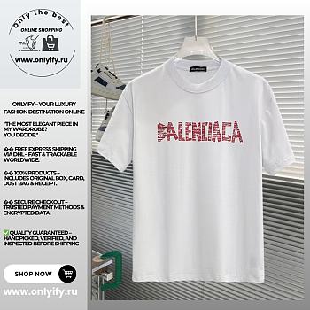 White Balenciaga-Inspired T-Shirt with Red Logo Print