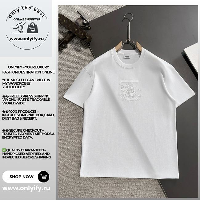 Burberry White Embossed Equestrian Knight T-Shirt - 1