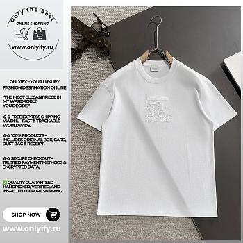 Burberry White Embossed Equestrian Knight T-Shirt