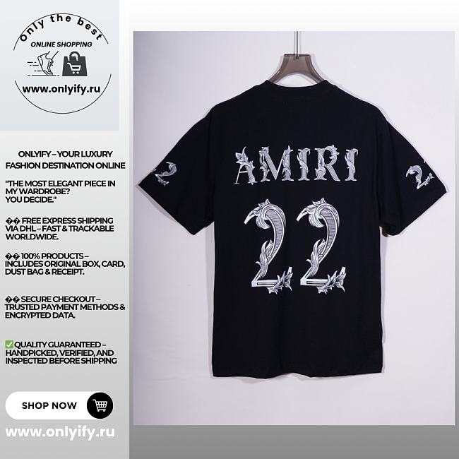 AMIRI Gothic “22” Embellished T-Shirt – Black - 1