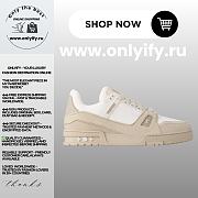 Louis Vuitton Trainer Sneaker “Beige White Grained Leather” 1AHTM5 - 1