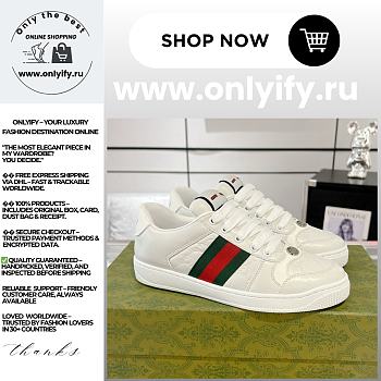 Gucci Screener Sneaker in White Leather with Web Stripe – 798854 AADU0 9094
