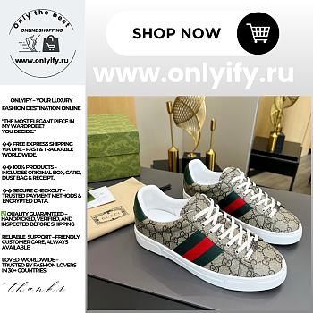 Gucci Ace Sneaker with Web in Beige and Ebony Supreme – 760774 FACMZ 9746