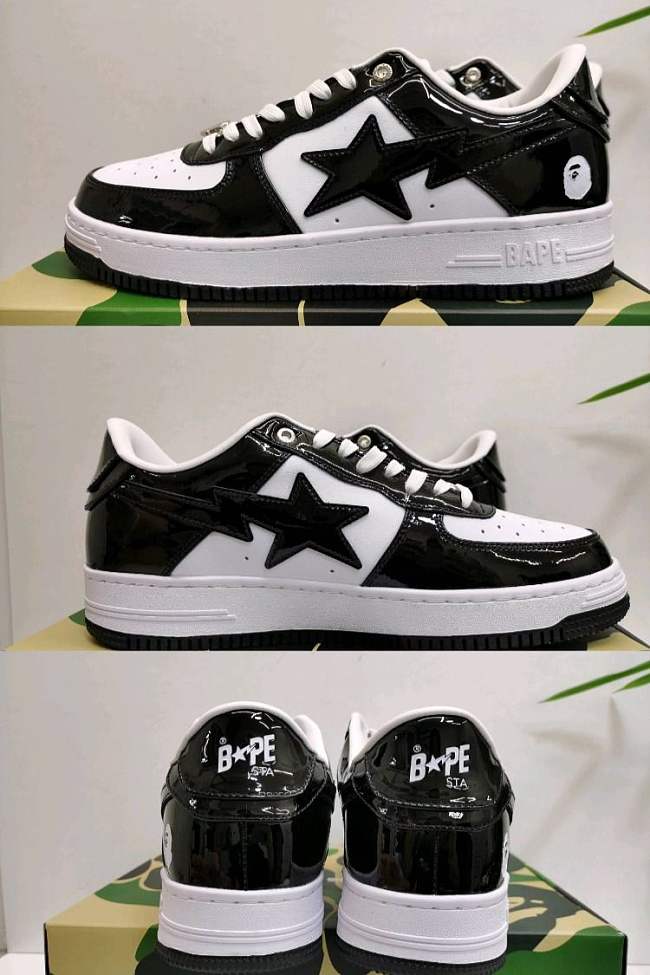 A Bathing Ape Bape StaPatent Leather Black White 1I70-191-002 - 1