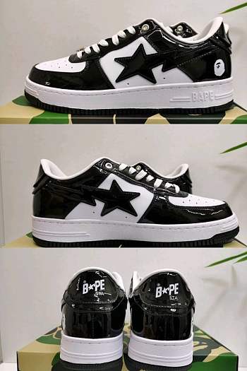 A Bathing Ape Bape StaPatent Leather Black White 1I70-191-002