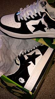 A Bathing Ape Bape StaPatent Leather Black White 1I70-191-002 - 6