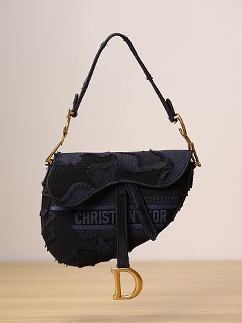 Christian Dior Saddle Handbag Camouflage Embroidered Canvas Medium Blue 2672312