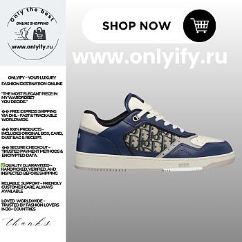 Dior B30 Sneaker in Blue, Cream, and Dior Gray Smooth Calfskin with Beige and Black Dior Oblique Jacquard – 3SN272ZIR_H568