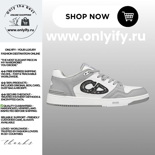 Dior B30 Sneaker in Gray and White Smooth Calfskin with Beige and Black Dior Oblique Jacquard – 3SN318ZXU_H860 - 1