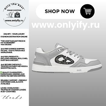 Dior B30 Sneaker in Gray and White Smooth Calfskin with Beige and Black Dior Oblique Jacquard – 3SN318ZXU_H860