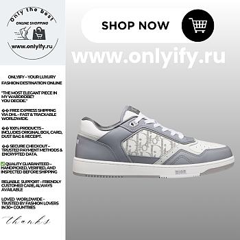 Dior B30 Sneaker in Gray Smooth Calfskin and White Dior Oblique Galaxy Leather – 3SN272ZIJ_H890