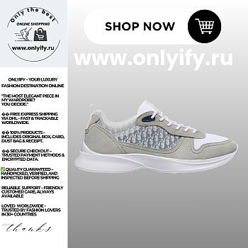 Dior B30 Sneaker in Gray Suede, White Technical Mesh, and Blue Dior Oblique Canvas – 3SN283ZMI_H865