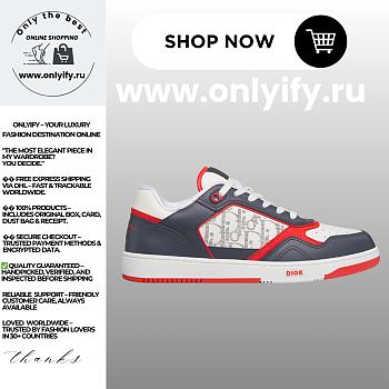 Dior B30 Sneaker in Gray, White & Red Calfskin and Dior Oblique Galaxy Leather – 3SN272AAU_H831