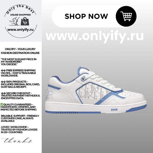 Dior B30 Sneaker in White and Blue Smooth Calfskin with White Dior Oblique Galaxy Leather – 3SN272ZFP_H051 - 1