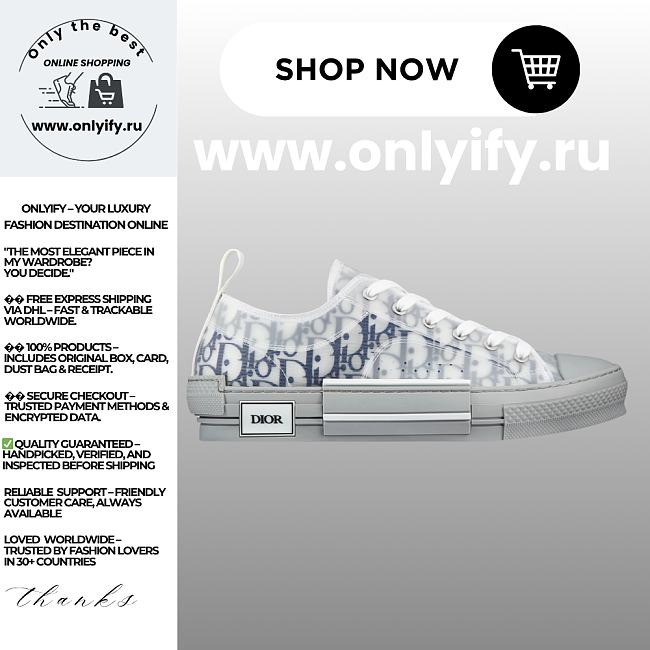 Dior B23 Low-Top Sneaker in White and Navy Blue Dior Oblique Canvas – 3SN249YNT_H568 - 1