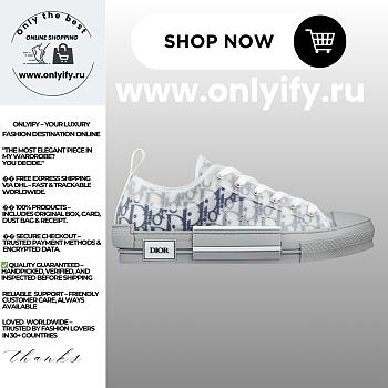 Dior B23 Low-Top Sneaker in White and Navy Blue Dior Oblique Canvas – 3SN249YNT_H568