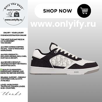 Dior B30 Sneaker in White Smooth Calfskin, Black Denim and White Dior Oblique Galaxy Leather – 3SN272ZAC_H960