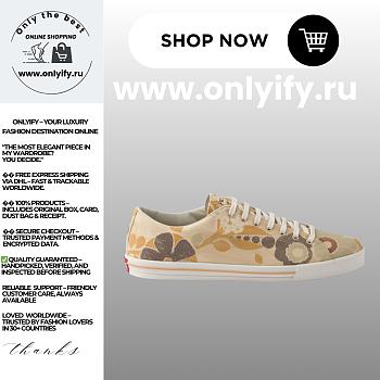 Prada Men’s Laced Floral Print Canvas Sneakers in Desert Beige