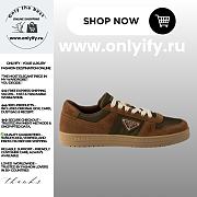 Prada Men’s Downtown Re-Nylon and Suede Sneakers in Cocoa Brown - 1
