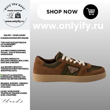 Prada Men’s Downtown Re-Nylon and Suede Sneakers in Cocoa Brown