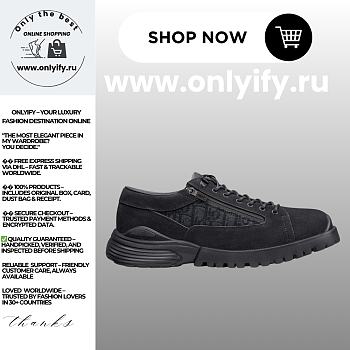 Dior Men’s Combat Derby Shoe in Black Suede and Black Dior Oblique Jacquard – Style 3DE379ZYH_H96