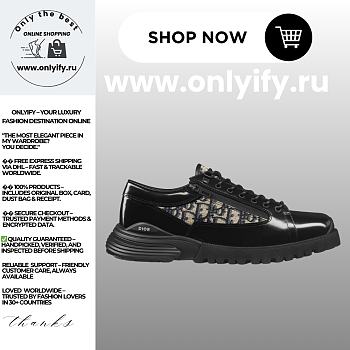 Dior Men’s Combat Derby Shoe in Black Polished Calfskin with Beige and Black Dior Oblique Jacquard – Style 3DE379ZXF_H961