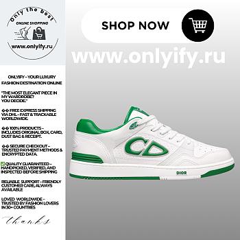 Dior Men’s B57 Dribble Low-Top Sneaker in White and Green Smooth Calfskin with White Suede – Style 3SN318ZNT_H066