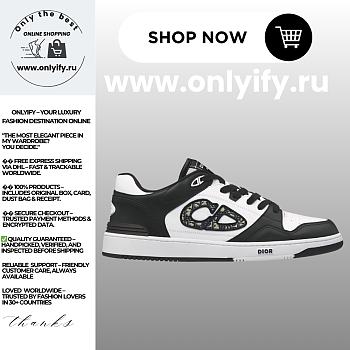 Dior Men’s B57 Dribble Low-Top Sneaker in Black and White Smooth Calfskin with Beige and Black Dior Oblique Jacquard 3SN318ZXU_H960