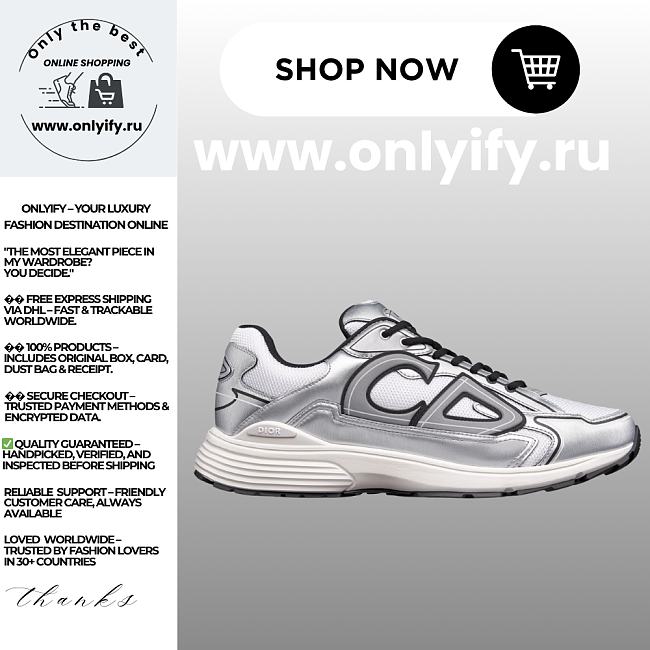 Dior Men’s B30 Countdown Sneaker in White Metallic Technical Mesh and Silver-Tone Technical Fabric – Style 3SN279ZYG_H869 - 1
