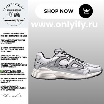 Dior Men’s B30 Countdown Sneaker in White Metallic Technical Mesh and Silver-Tone Technical Fabric – Style 3SN279ZYG_H869