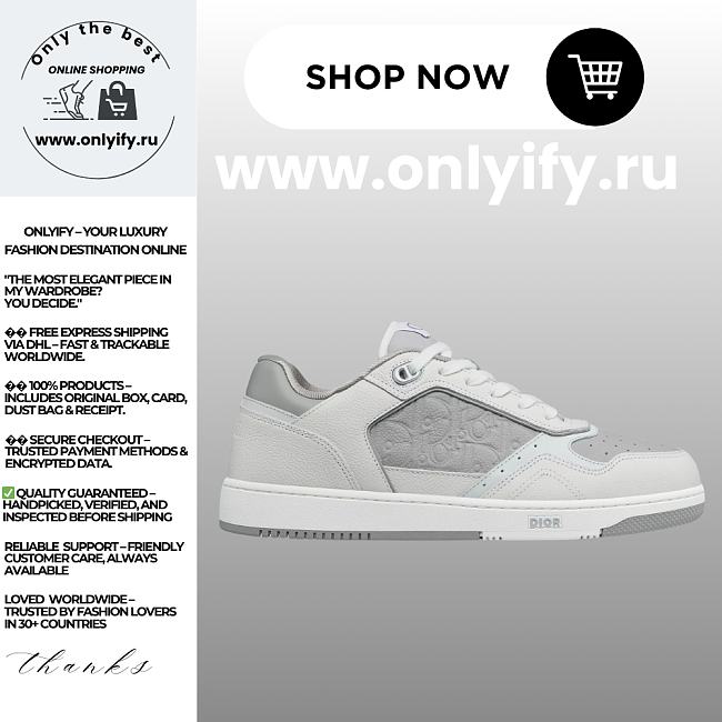 Dior Men’s B27 Uptown Low-Top Sneaker in White and Dior Gray Grained Calfskin with Dior Gray Dior Gravity Leather – Style 3SN272ZAY_H068 - 1