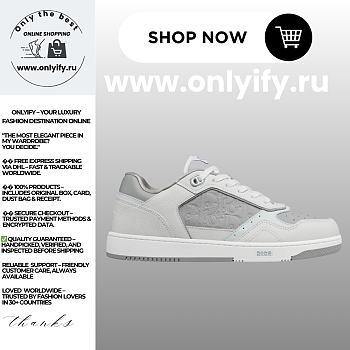 Dior Men’s B27 Uptown Low-Top Sneaker in White and Dior Gray Grained Calfskin with Dior Gray Dior Gravity Leather – Style 3SN272ZAY_H068