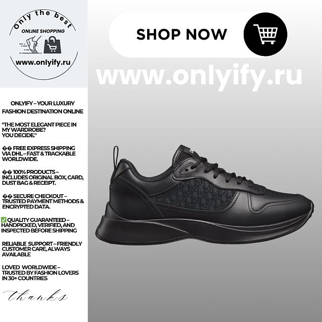 Dior B25 Runner Sneaker Black Smooth Calfskin & Dior Oblique Jacquard – Luxury Men’s Designer Sneaker 3SN299ZIR_H900 - 1