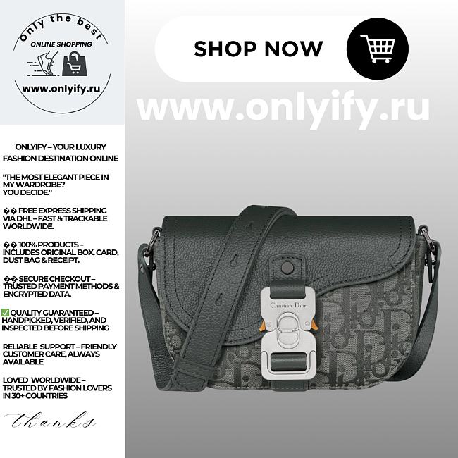 Dior Mini Saddle Messenger Bag with Flap Anthracite Gray Dior Oblique Canvas & Grained Calfskin 2ADCA435JCL_H870 – Men’s Luxury Crossbody - 1
