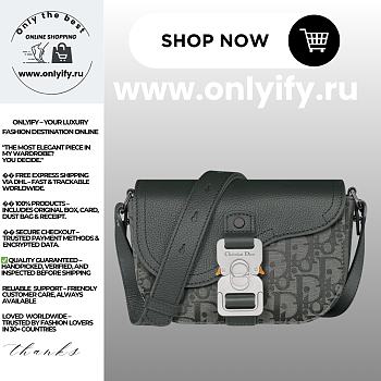 Dior Mini Saddle Messenger Bag with Flap Anthracite Gray Dior Oblique Canvas & Grained Calfskin 2ADCA435JCL_H870 – Men’s Luxury Crossbody