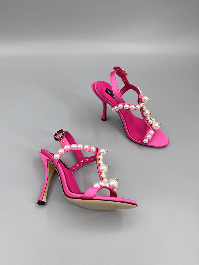 Dolce & Gabbana Bejeweled Satin Sandals – Pink - 1