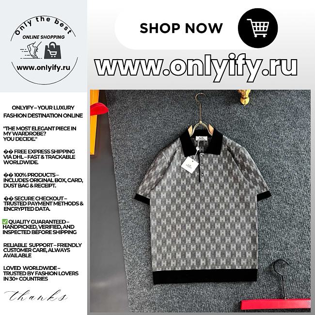 Hermès Grey Knit Polo Shirt – Luxury Men’s Short-Sleeve Wool Polo Top - 1